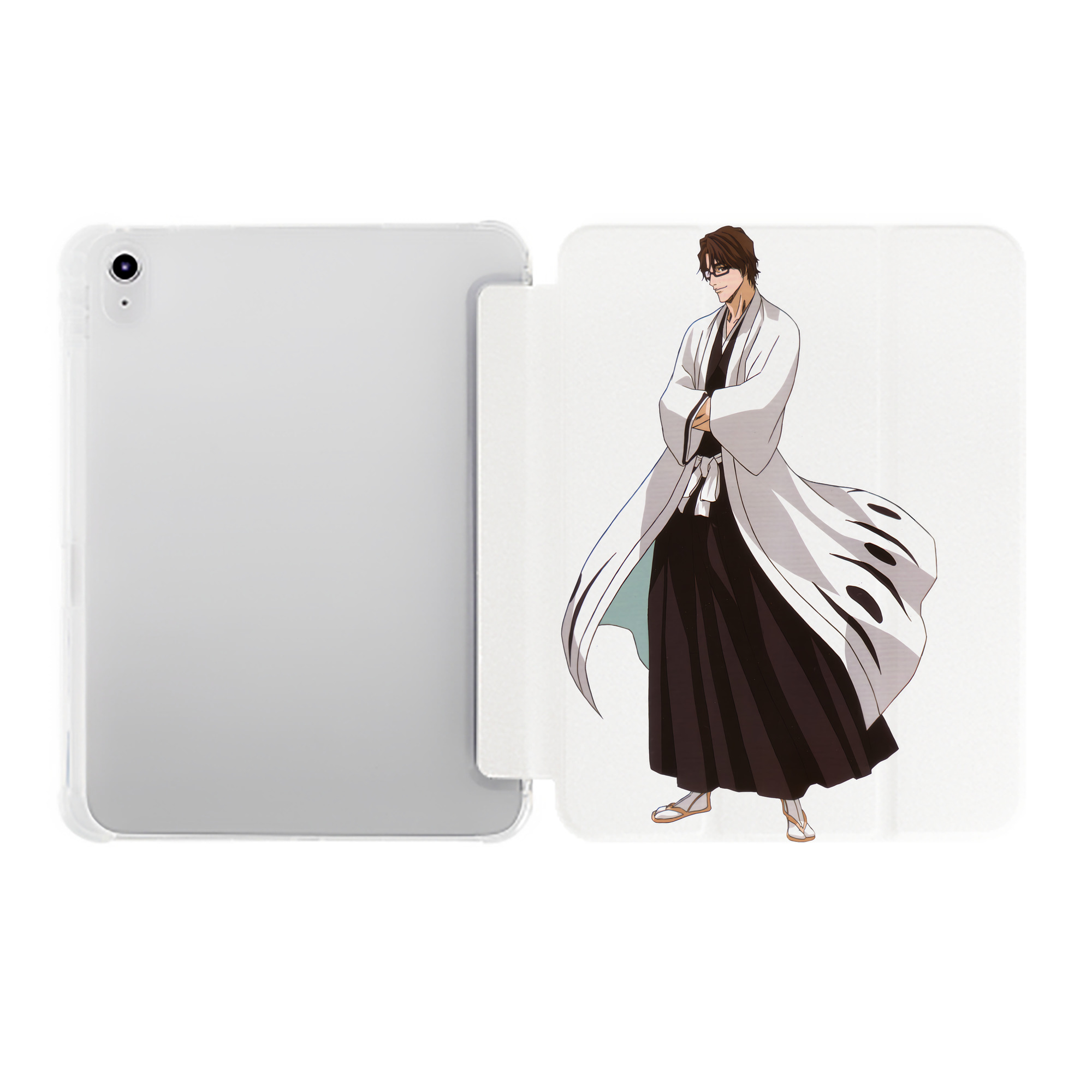 （画像用） ブリーチ 藍染 惣右介（あいぜん そうすけ） BLEACH Aizen Sousuke IPad ケース ペン収納付き 三つ折りスタンド PUレザー×シリコン 対応機種9.5/10.5/10.9インチ